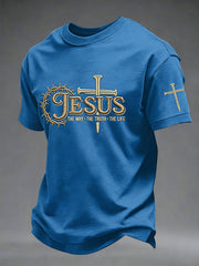 Men's Jesus John 14:6 Jesus The Way, The Truth, The Life Christian Cross Short Sleeve T-shirt