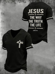 Men's Jesus John 14:6 Jesus The Way, The Truth, The Life Christian Cross V-neck T-shirt
