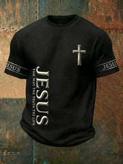 Men's Christian Jesus The Way The Truth The Life Cross Waffle Short Sleeve T-shirt