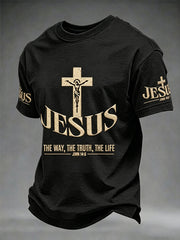 Men's Christian Jesus The Way The Truth The Life Cross Print Short Sleeve T-shirt