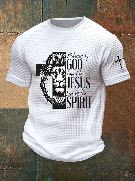 Men's Blessed By God, Loved By Jesus, Led By The Spirit Printed Casual T-shirt