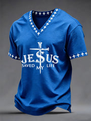 Men's Jesus Saved My Life Print V-neck Tee