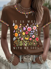 Women's It Is Well With My Soul Floral Print Casual Tee
