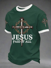Men's Jesus Paid It All Nail Cross Print Casual Tee