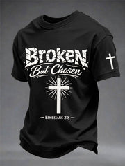 Men's Christian Cross Broken But Chosen Print Tee