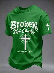 Men's Christian Cross Broken But Chosen Print Tee