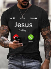Men's Funny Christian Jesus Calling Print Casual Tee