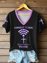 Women's "Connect To God,The Password IS Prayer" Print Casual short-sleeved T-shirt