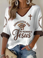 Women's "Connect To God,The Password IS Prayer" Print Casual Waffle T-shirt