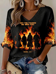 Women's May The Fourth Be With You Movie Inspired Faith Waffle T-shirt