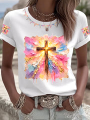Women's Christian Cross Short Sleeve O-neck T-shirt