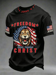 Men's Christian Freedom Roars Through Christ Jesus Cross Short Sleeve O-neck T-shirt