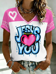 Women's Faith Printed V-neck T-shirt