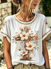 Women's Floral Christian Cross Print Tee