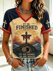 Women's Faith Jesus Printed V-neck T-shirt