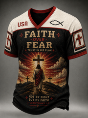 Men's Faith Jesus Printed V-neck T-shirt
