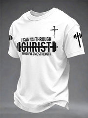 Men’s“I Can Do All Things Through Christ Who Gives Me Strength” Christian Fitness Casual Printed T-shirt