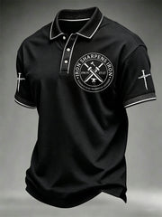 Men's Christian Cross Iron Sharpens Iron Print Casual Polo