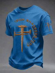 Men's Christian Cross Iron Sharpens Iron Print Casual Tee
