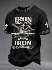 Men's Christian Cross Iron Sharpens Iron Print Casual Tee