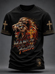 Men's Christian Man of Faith Lion and Cross Short Sleeve T-shirt