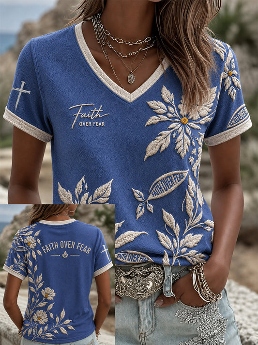 Women's Christian Faith Over Fear Cross Short Sleeve T-shirt