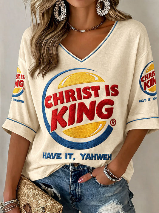 Women's "Christ Is King" V-Neck T-Shirts