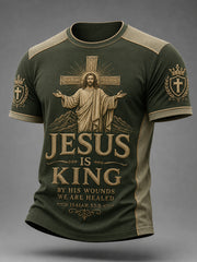 Men's Jesus Is King Print Casual Tee