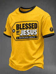 Men's Blessed By Jesus Print Casual Tee