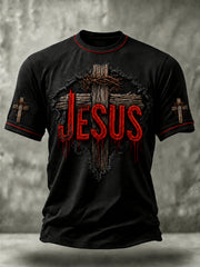 Men's Christian Jesus Cross Print Short Sleeve T-shirt