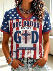 Women's Christian One Nation Under God Cross Short Sleeve T-shirt