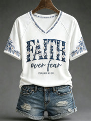Women’s 'Faith Over Fear' Printed Casual T-Shirt