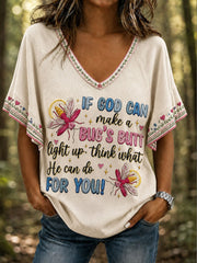 Women's IF GOD CAN Make A BUG'S BUTT Light Up Hang Shot Short Sleeve T-Shirt