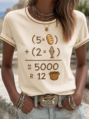 Women's Jesus 2 Fishes 5 Breads 5000 Print Casual Tee