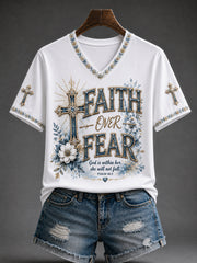 Women's Christian Faith Over Fear Cross Short Sleeve T-shirt