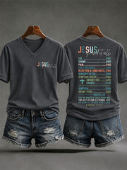 Women's Jesus Paid It All Print Casual V-Neck Tee