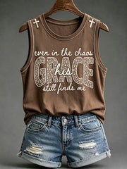 Women's His Grace Still Finds Me Christian Faith Floral Print Comfy Vests