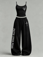 Women's 'Faith Over Fear' Printed Casual Set