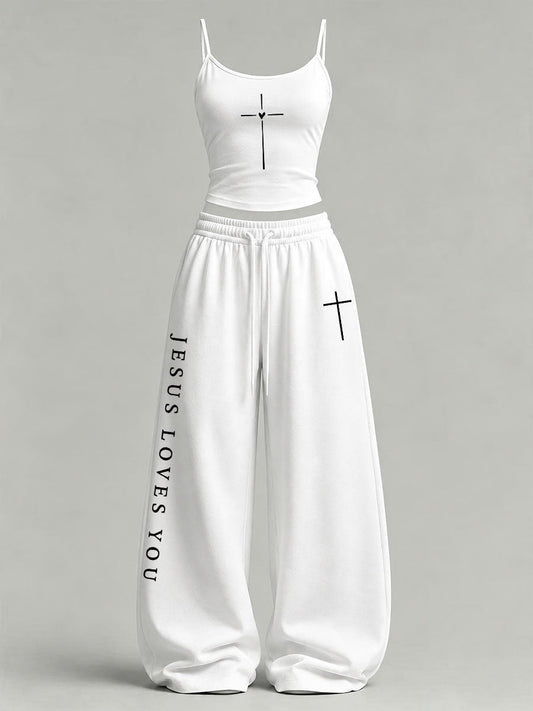 Women's 'Jesus Loves You' Printed Casual Set