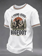 Men's 'I Found Jesus, Still Looking For Bigfoot' Printed Casual T-Shirt