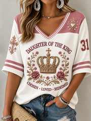 Women's Christian Daughter of the King "Chosen Loved Redeemed" Mid-length Sleeves V-Neck T-Shirt