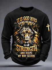 Men's Christian IT IS GOD WHO ARMS ME WITH STRENGTH AND KEEPS MY WAY SECURE Waffle Long Sleeve T-Shirt