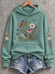 Women's Christian Faith Flowers Butterfly Print Regular Hoodie