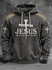 Men's Christian Jesus The Way The Truth The Life Cross Print Casual Hoodie