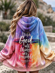 Women's With God All Things Are Possible Cross Print Zip-Up Hoodie