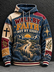 Men's Walk By Faith Not By Sight Print Oversized Drop-Shoulder Hoodie With Pockets