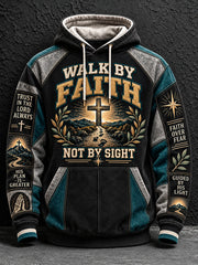 Men's Walk By Faith Not By Sight Print Oversized Drop-Shoulder Hoodie With Pockets