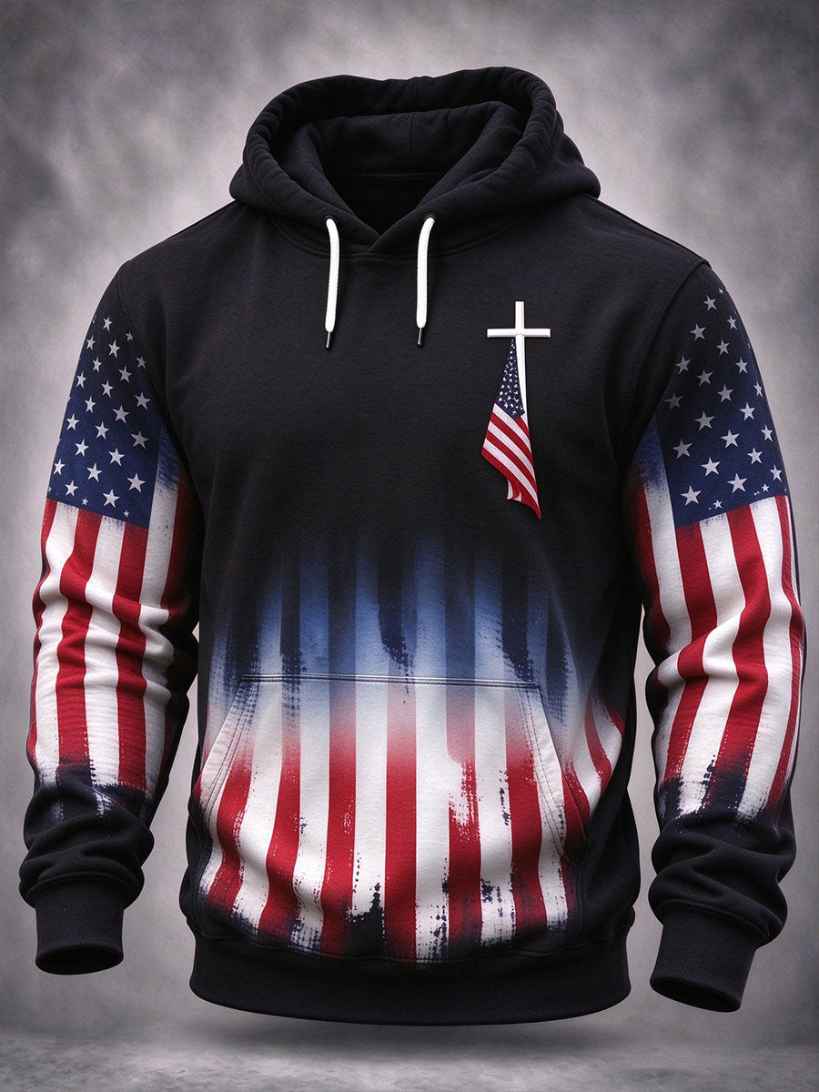 Men's Cross Print Casual Hoodie gracestitchs