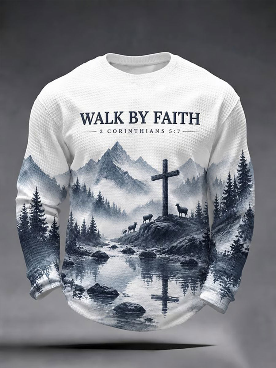 Men's Walk By Faith Print Waffle Long Sleeve T-Shirt gracestitchs