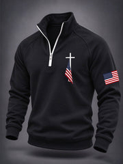 Men's Cross Print Casual Zip-up Top